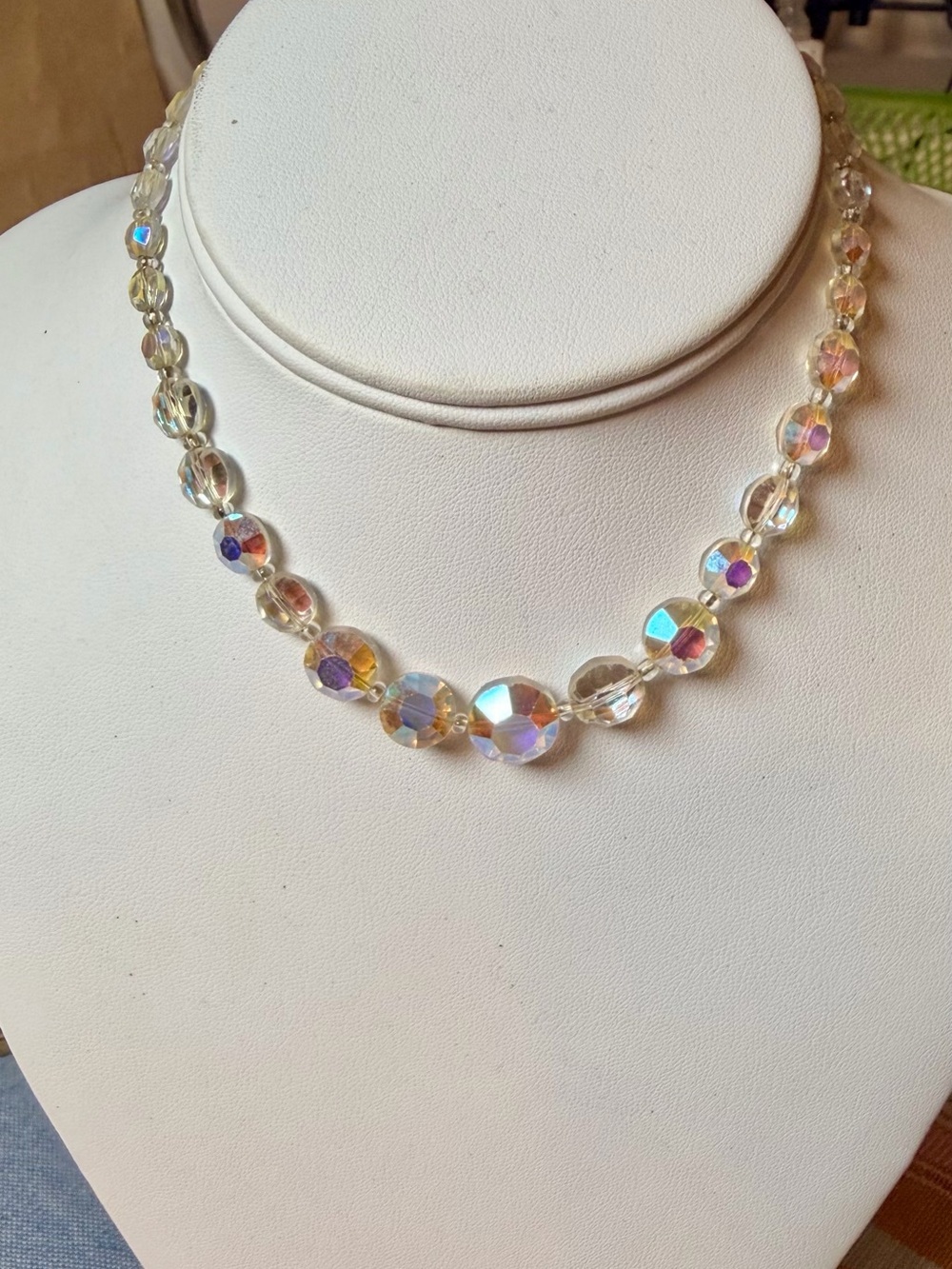Vintage Aurora Borealis AB Crystal Beaded Necklace & Bracelet Set